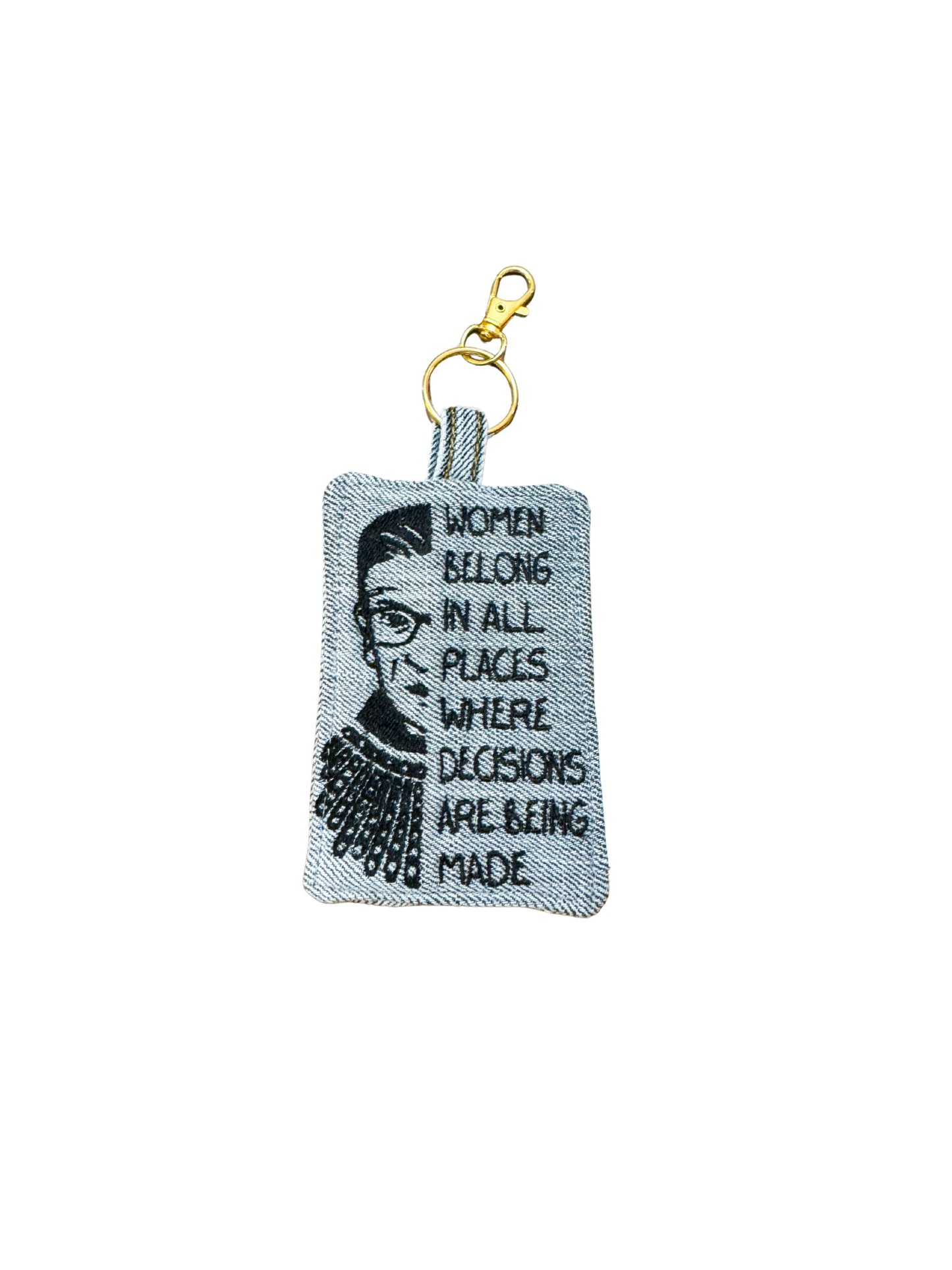 Embroidered Denim Bag Clip / Keychain