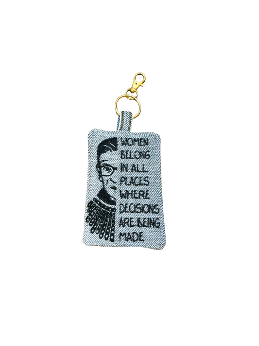 Embroidered Denim Bag Clip / Keychain