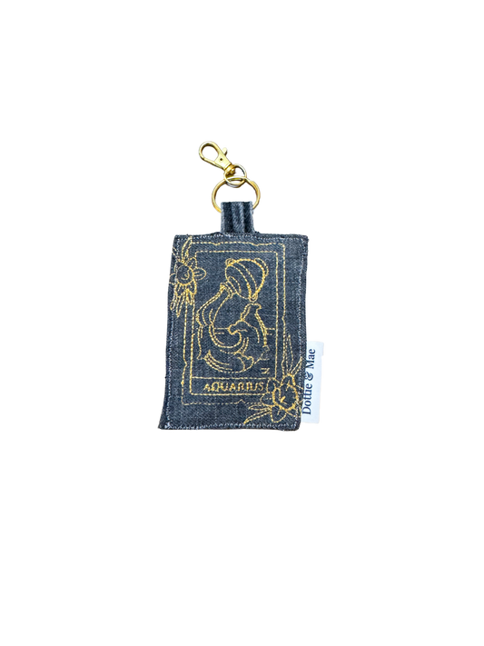 Embroidered Denim Bag Clip / Keychain