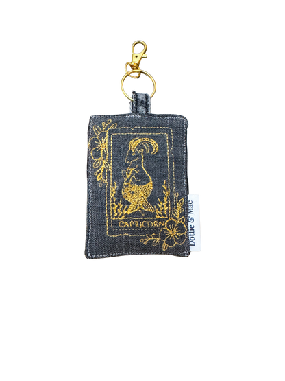 Embroidered Denim Bag Clip / Keychain