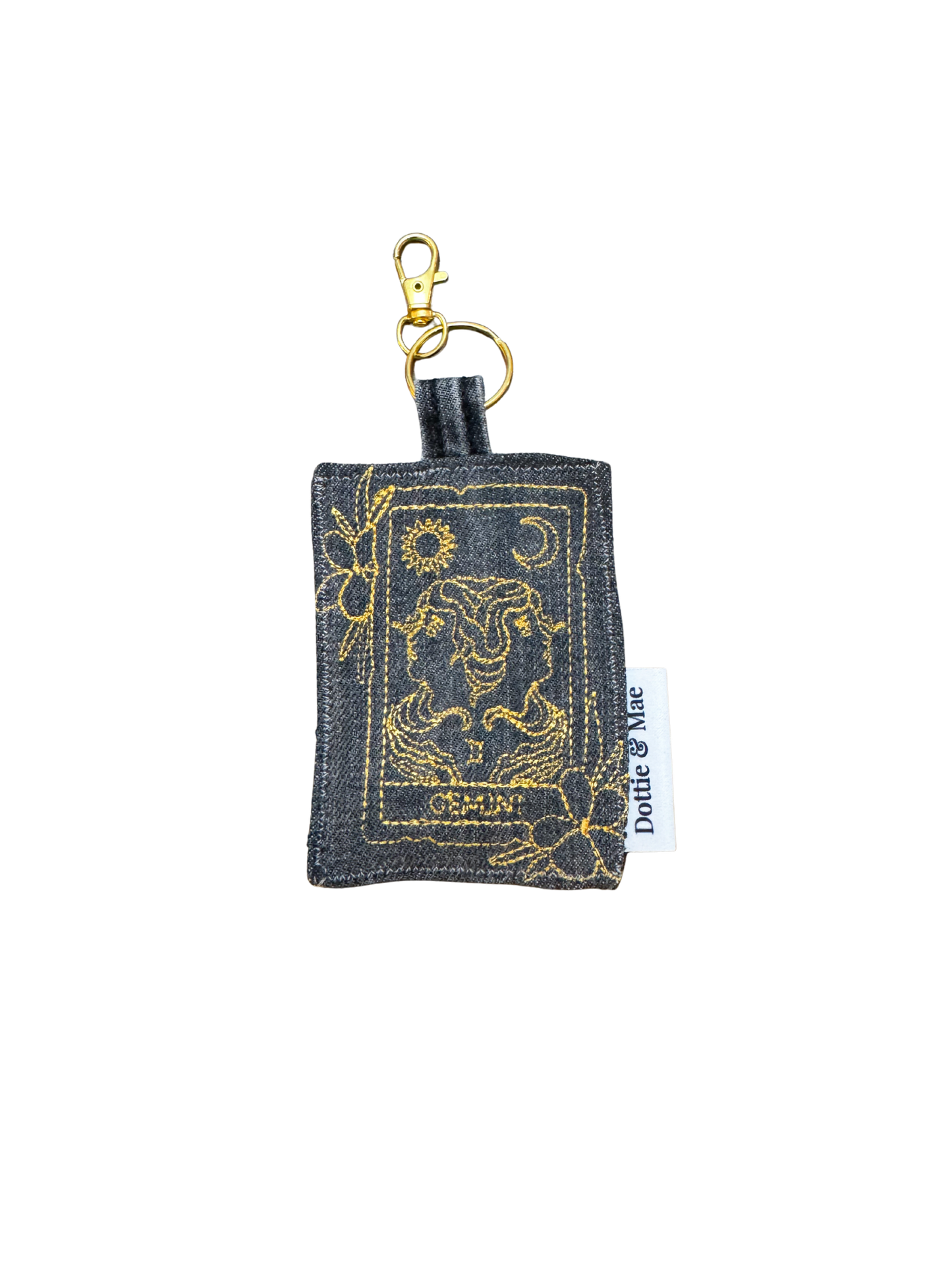 Embroidered Denim Bag Clip / Keychain