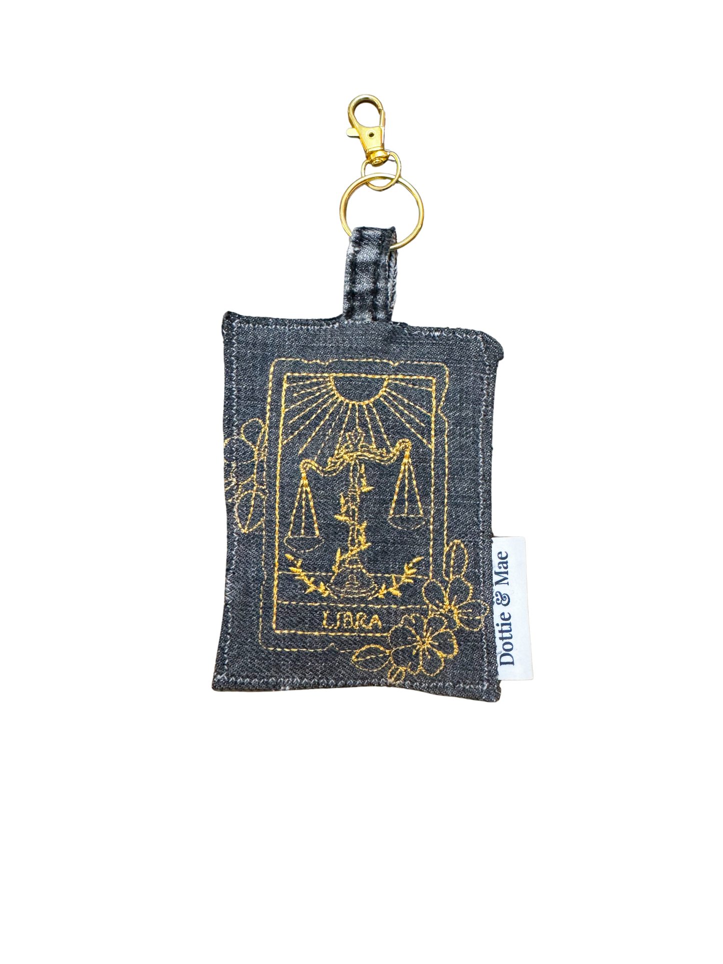 Embroidered Denim Bag Clip / Keychain