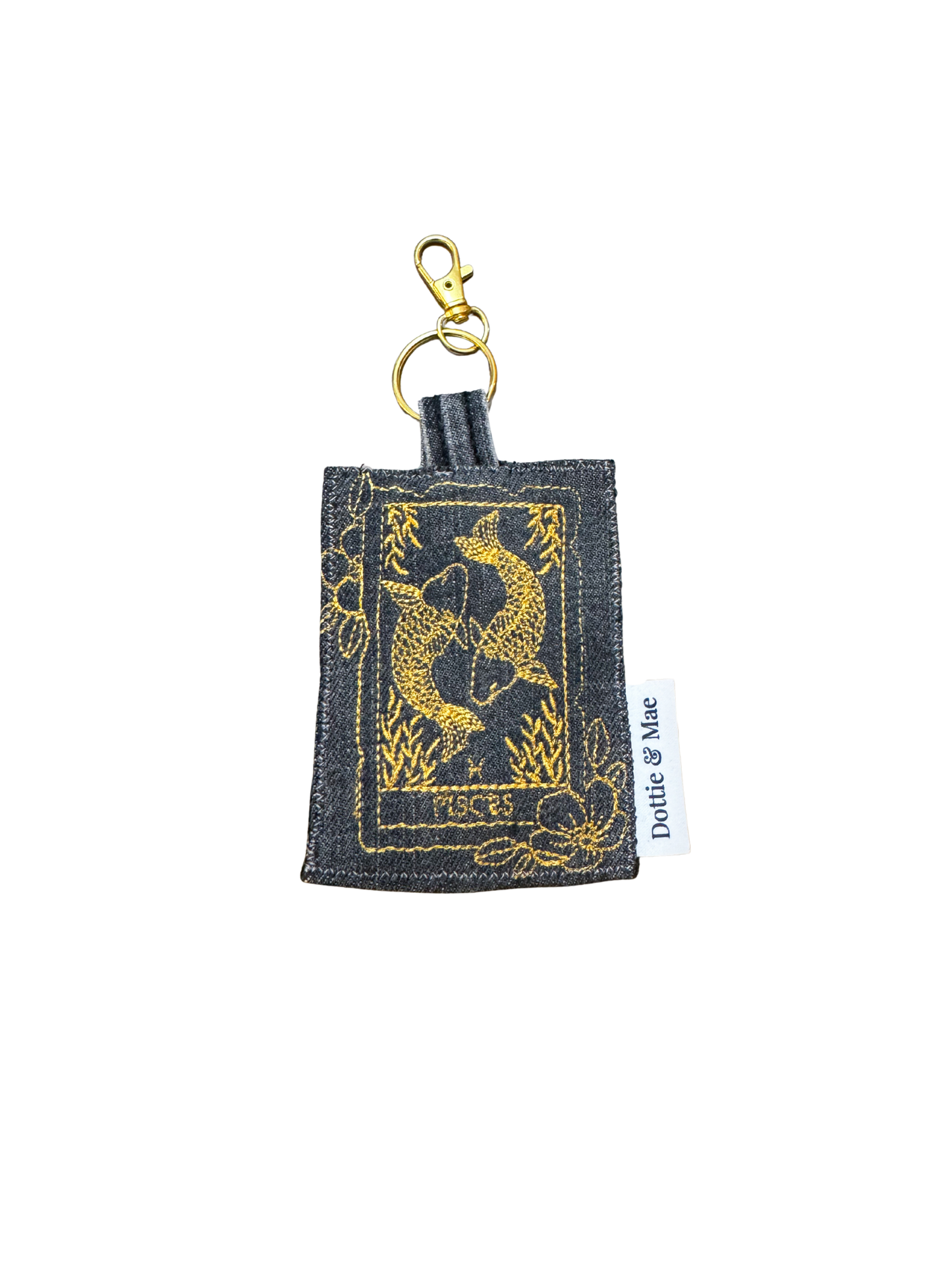 Embroidered Denim Bag Clip / Keychain