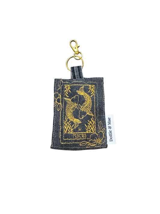 Embroidered Denim Bag Clip / Keychain