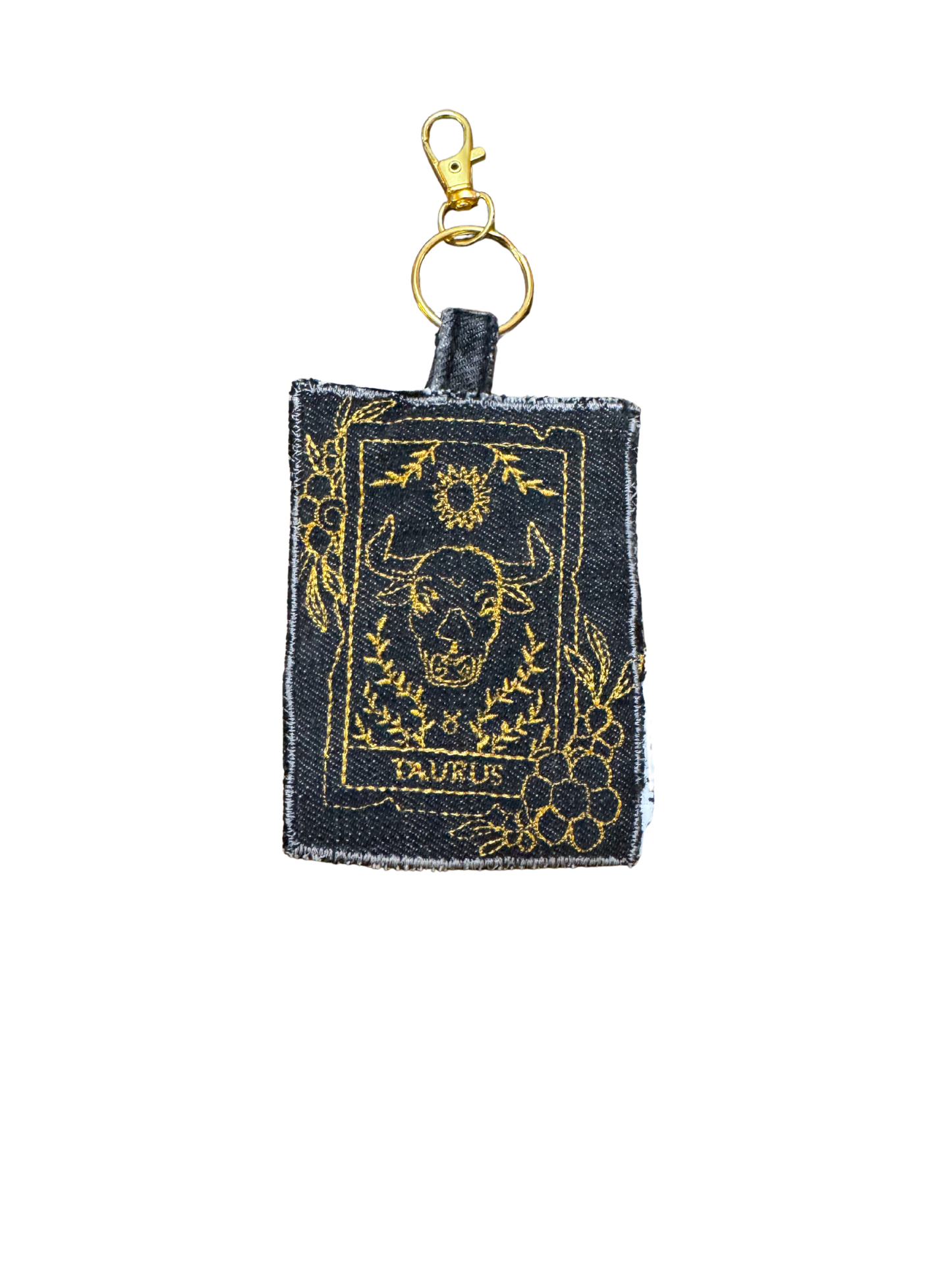 Embroidered Denim Bag Clip / Keychain