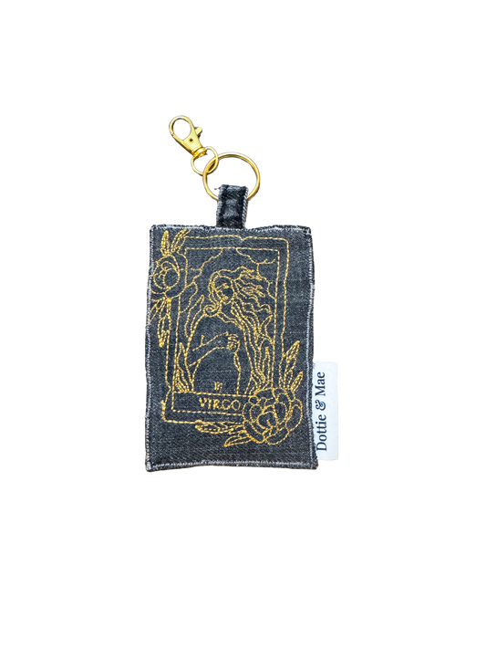 Embroidered Denim Bag Clip / Keychain