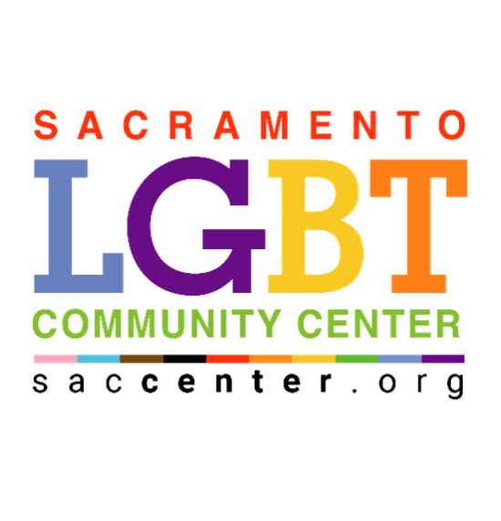Logo of Sacramento LGBT Community Center with rainbow colors on a white background