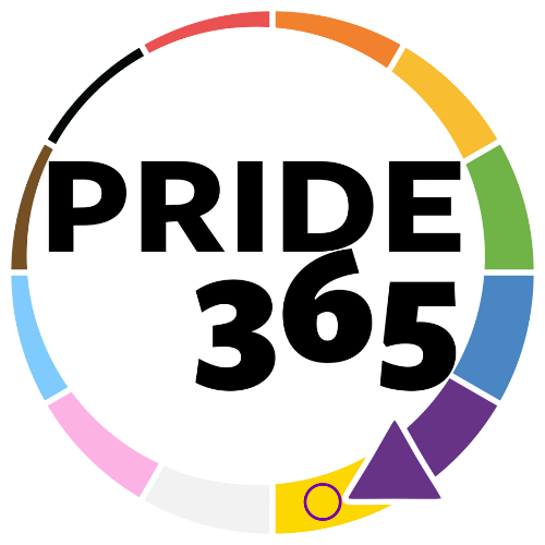 Logo with rainbow colors and 'PRIDE 365' text on a white background